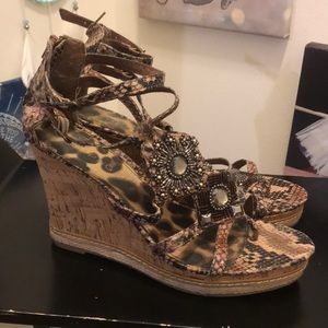 Brown Snake Skin Wedges